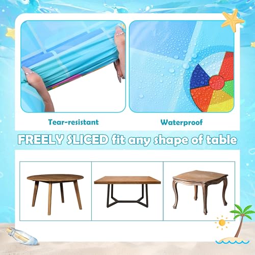 Image of Kochorie 100 Ft x 54 Inch Swimming Pool Plastic Tablecloth Roll Pool Party Table Cover Roll with Cutter Box Summer Themed Ocean Backdrop for Summer Beach Pool Ocean Party Supplies
