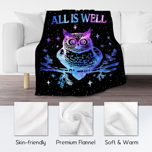 Owl Blanket for Women, Cute Soft Throw Gifts for Girls, Cozy Flannel Throw Blankets for Couch Office, Black 60"x80"