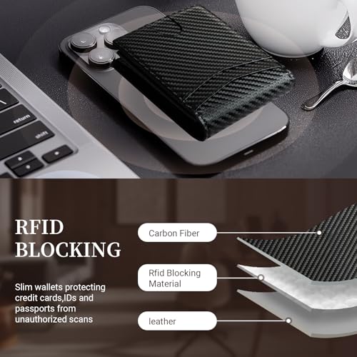 GNDR Wallet For Men RFID Blocking Black Leather Wallets Bifold Front Pocket Carbon Fiber Card Holder Mens Accessories4