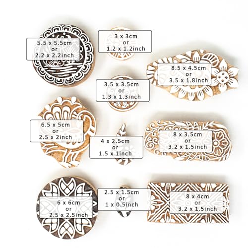 Image of Hashcart Wooden Indian Traditional Design Printing Stamps / Blocks for Printing Saree Border / Dresses / Craft Card Making / Scrapbook / Clay Pottery (Set of 10)