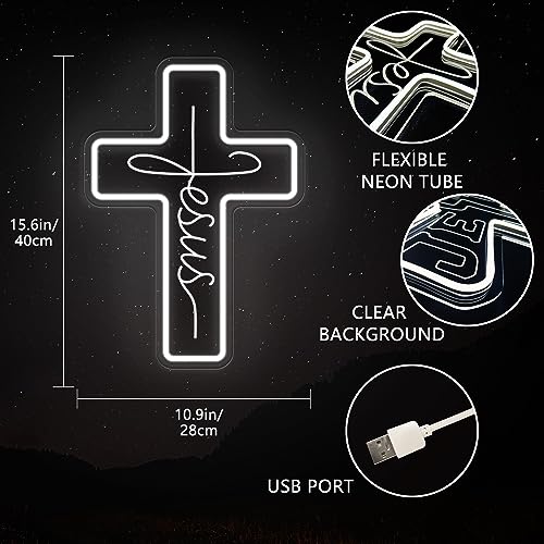 Image of Jesus Cross Neon Signs, Dimmable LED Neon Lights for Wall Decor Bedroom Home Room Party Decor, Light Up Sign for Wedding Christmas Easter Celebrations New Year Gifts