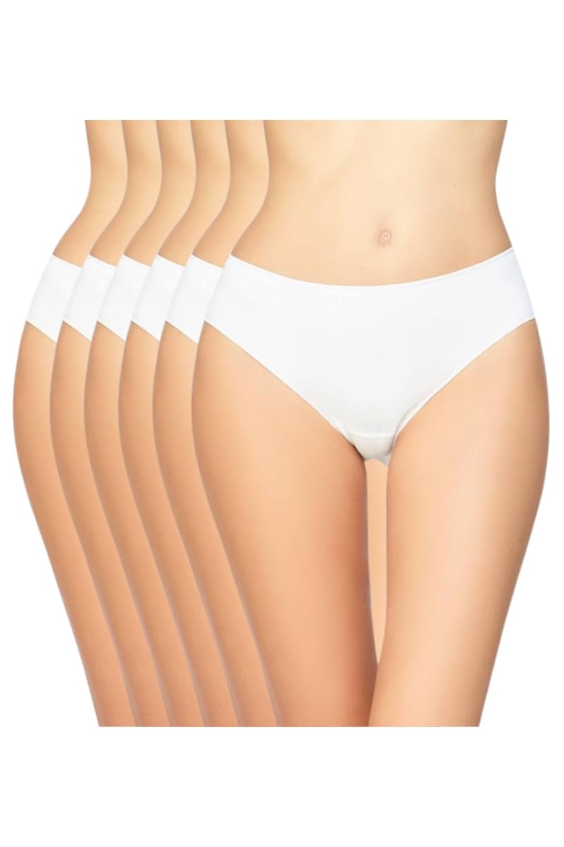 AVET Pack de 6 Bragas Midi Microfibra 32174 (FR/ES, Letras, L, Regular, Regular, Blanco)