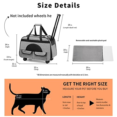 Large Rolling Cat Carrier with on Wheels, Small Dog Pet Car Travel Carrier Collapsible Bag with Rollers Wheels, Carrier for Cats Up to 35 LBS/Dog Puppy Under 16 LBS (Large Size, Not for Airplane) (L1)