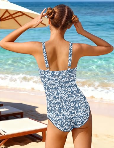 Image of CRISONE Girl Swimsuit One Piece Bathing Suit for Girls Retro Square Neck Adjustable Straps Girls' Swimwear 9-16Y