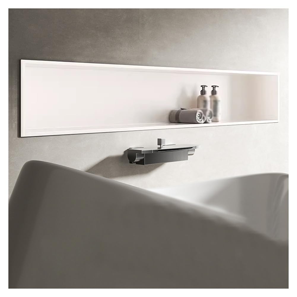 QUSYZD Recessed Shower Niche - Waterproof Stainless Steel Wall Shelf for Bathroom Storage, No Tile Required, Grey 32x32cm & White 120x28x12.5cm, Space-Saving,White-120x28x12.5cm