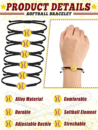 Rtteri 24 Pieces Softball Bracelets Adjustable Softball Charm Bracelet Softball Cord Braided Rope Bracelet with Charm Softball Gifts for Teams Most Sport Team Players3