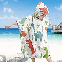 Treer Kids Hooded Towel Poncho, Children's Cartoon Dinosaur Print Light Weight Microfiber Changing Robe hooded Boys Girls Hooded Towelling Poncho Surf Wetsuit Changing
