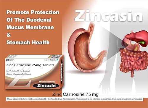 Image of Zincasin Zinc L carnosine Supplement tablets | Strengthen Digestive tract, Leaky Gut, Immunity Booster, Taste buds function, Neurotransmitter Support | Healthy Skin, Acne, Hair Loss, IBS, IBD, Gastric Ulcer Support - 60 tablets