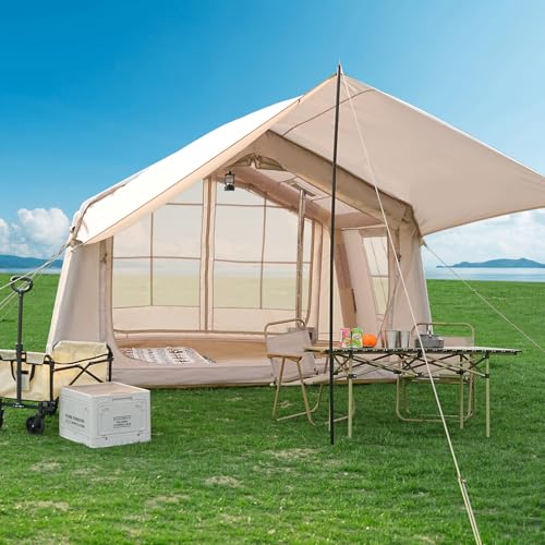 Image of ABORON Inflatable Camping Tent, 4 /6 /8 /10 /12 Person Easy Setup Blow Up Tent with Hand Pump, PU3000mm Waterproof 4 Season Glamping Tent for Outdoor Camping