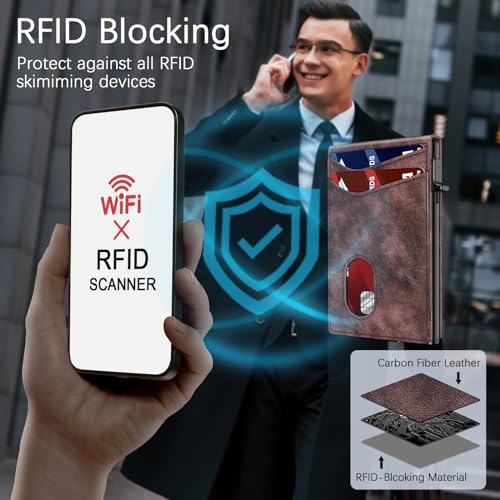Slim Wallet for Men, Credit Card Holder with Pop Up Card Case, RFID Blocking, Mens Minimalist Wallet with Metal Money Clip | Smart Wallet |Gift Box |Brown4