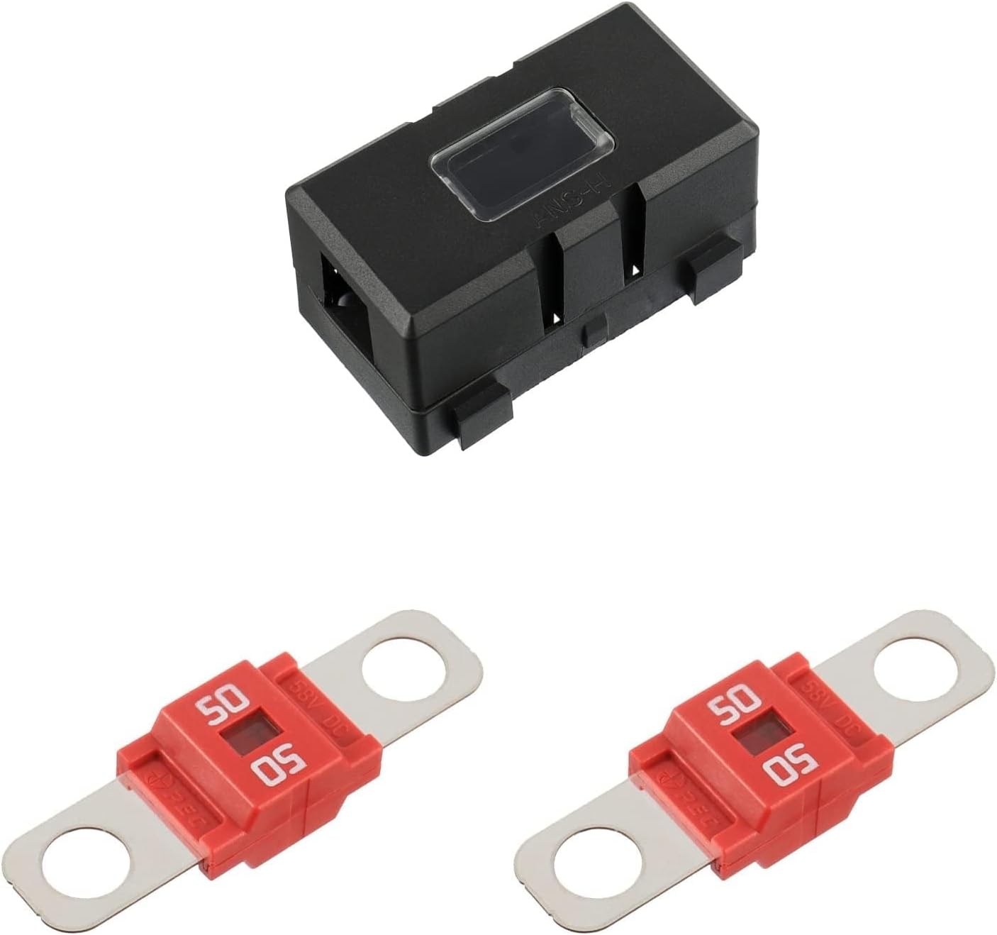 THE WHITE SHOP ANS-H Fuse Holder with 2 Pieces High Current Fuse Screw Fuse for Trucks, Inline Fuse Holder with Cover and Bolt-Down Studs for Marine Cars, Vehicles (50A)