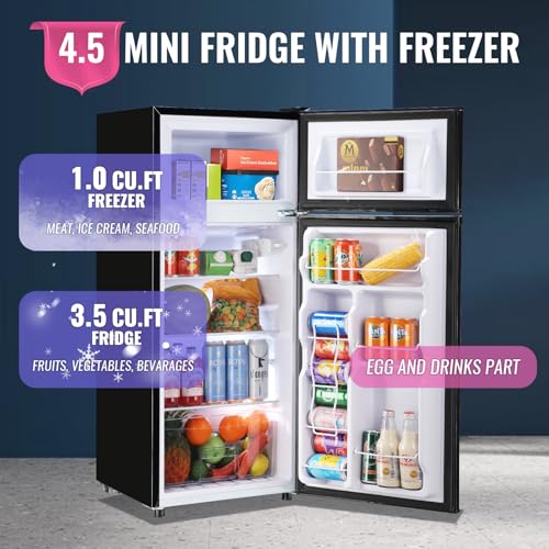 DEMULLER 4.5 Cu.ft Small Refrigerator with Top Freezer, 2 Door Mini Fridge with Adjustable Thermostat & Removable Glass Shelves Compact Refrigerator for Bedroom, Dorm Black on Fridge.com