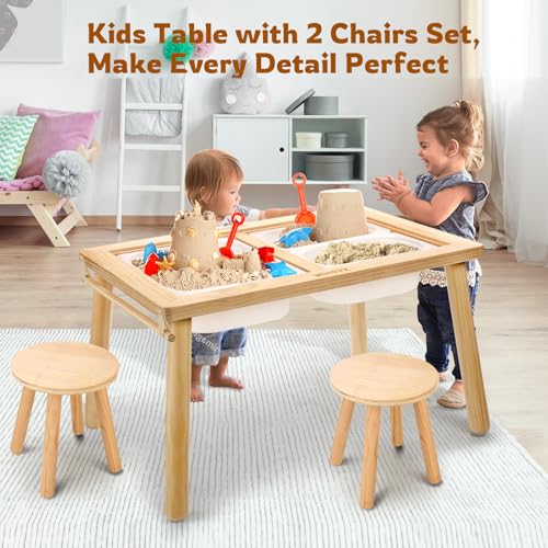 Image of WINGYZ Sensory Table and Chair Set, 3 in 1 Kids Table for Play Study Art Dining Toys Storage, Sensory Activity Tables for Toddler with Storage Bins, Children's Gifts for Boys and Girls