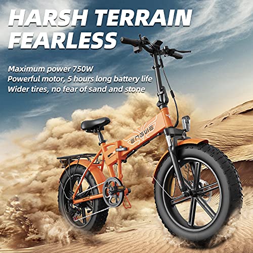 Engwe 750W Folding Electric Bike For Adults 20" 4.0 Fat Tire Mountain Beach Snow Bicycles Aluminum Electric Scooter 7 Speed Gear E-Bike With Detachable Lithium Battery 48V12.8A Up To 28Mph (Orange) #TOP6