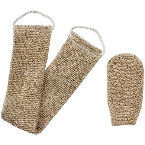 Homgaty Hemp Back Scrubber, 100% Natural Exfoliating Back Strap With Mitt, Exfoliating Loofah Back Scrubber with Handles for Bath Shower Men and Women Cover