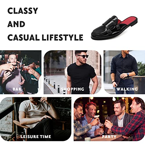 MHB Men's Mule Backless Slip-On Loafer with Monk Strap Casual Dress Sandal Shoes Patent Leather Slipper for Men Black Size 133