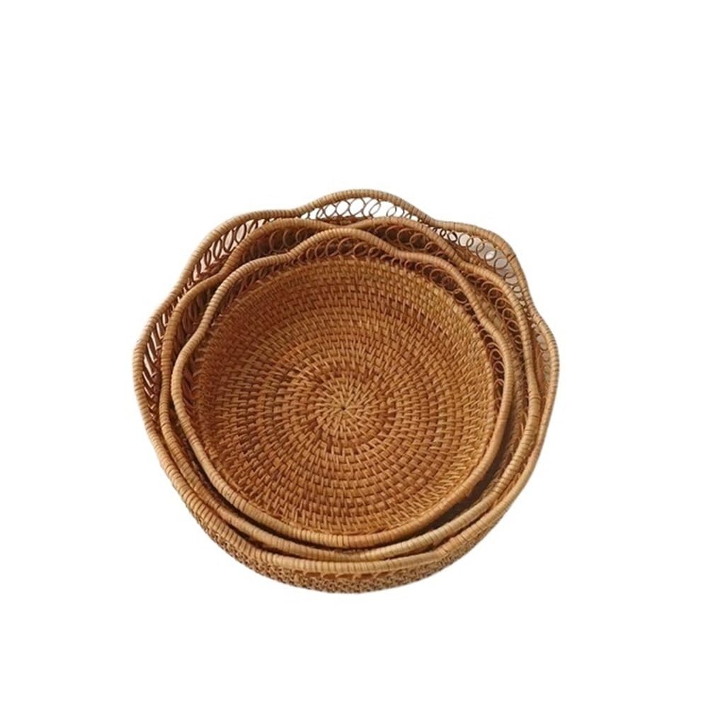 Basket Storage Box Kitchen 3pcs Rattan Weaving Creative Household Fruit Tray Snack Candy Tea Table Clothing
