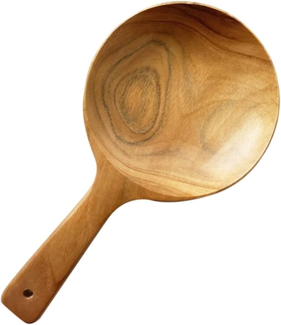 Korean Boki Plate, Boki Handheld Dish, Wooden Spoon Plate with Handle Korean Style, Teak wood Tableware Dining Table Countertop Home Décor Eco Friendly Safe Serving Dish 5 x 9.25 in