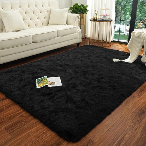 Image of 3x5 feet Soft Area Rug for Living Room and Bedroom, Modern Indoor Floor Carpet with Non-Slip Backing, Comfortable Decorative Home Decor Rug, Easy Clean & Durable- (Black, Rectangular)