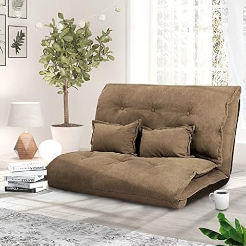 TY ARTS & CULTURE Sofa Bed Adjustable Folding Leisure Comfortable Floor Sofa Chair with 2 Pillows, Futon Sofa Bed, Futon Couch, TV Floor Gaming Couch Lazy Sofa for Bedroom/Living Room/Balcony (Brown) Cover