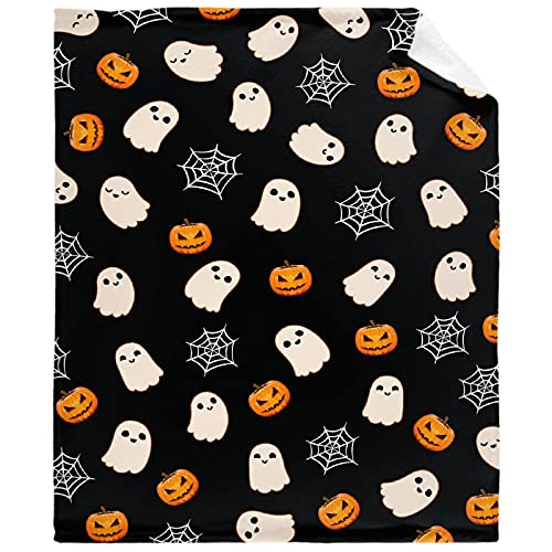 Image of NIUJINMALI Halloween Cute Ghost Blanket Pumpkin Spider Web Flannel Throw Blanket for Bed Sofa Travel All Season Kids 40" x 50"