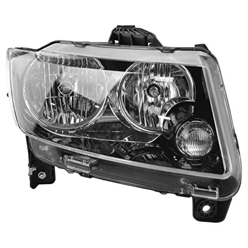 Image of TRQ Passenger Side Headlight Assembly Halogen Black Bezel Compatible with 2013-2017 Jeep Compass CH2503246
