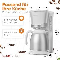 Clatronic® Kaffeemaschine mit Thermoskanne | für 8-10 Tassen Kaffee | kein Temperaturverlust | Filterkaffeemaschine | 1 Liter | Coffee machine | Filterkaffeemaschine mit Thermoskanne | KA 3327 weiß – Ansicht 5