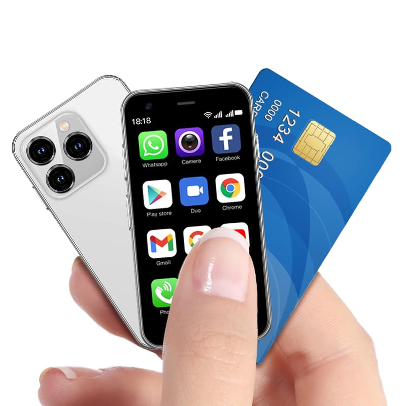 Mini teléfono móvil desbloqueado 4G de 3.0 pulgadas, pantalla pequeña HD, Android 10.0, cámara dual SIM, desbloqueo facial, teléfono celular de bolsillo para estudiantes (blanco)