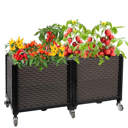 EasyVibe Hochbeet mit Rädern 80L x 40B x 40H cm, Hochbeete für Gartenarbeit, Selbstbewässerung, langlebige abschließbare Metallrollen, rechteckiger Garten-Pflanzgefäß, perfekt für Garten, Terrasse EasyVibe Hochbeet mit Rädern 80L x 40B x 40H cm, Hochbeete für Gartenarbeit, Selbstbewässerung, langlebige abschließbare Metallrollen, rechteckiger Garten-Pflanzgefäß, perfekt für Garten, Terrasse