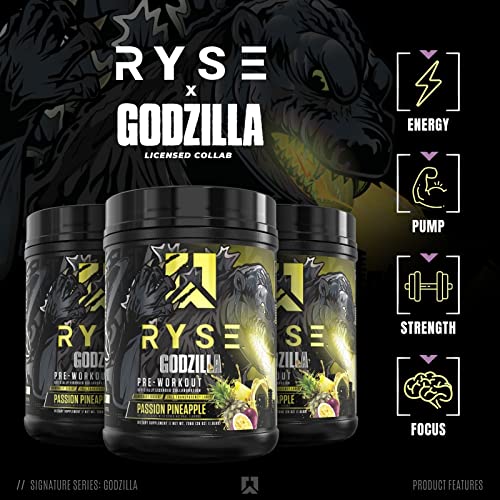Ryse Signature Series Godzilla Pre Workout | Pump, Energy, Strength, And Focus | Citrulline, Beta-Alanine, Caffeine | 40 Servings (Passion Pineapple) #TOP4