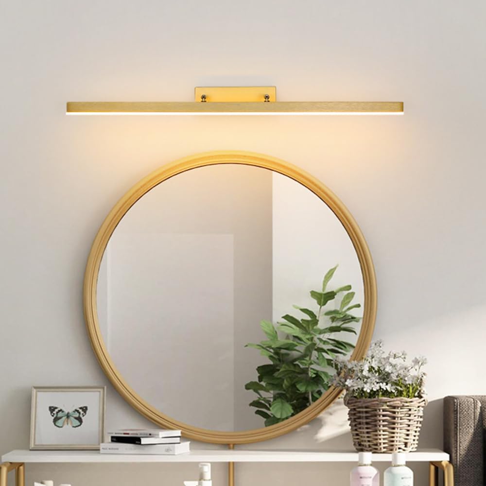 Dimmbare Spiegel-Frontlampe mit Fernbedienung, lineare LED-Badezimmerleuchte, goldene Kosmetikspiegel-Beleuchtung, drehbare Bad-Waschtisch-Wandleuchten über dem Spiegelschrank