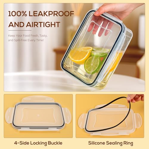 50 PCS Thicker Food Storage Containers with Lids, Clear Stackable Airtight Leakproof Reusable Plastic Meal Prep Container Set for Kitchen Storage/Lunch, Fridge/Microwave Safe with Labels&Pen - Image 6