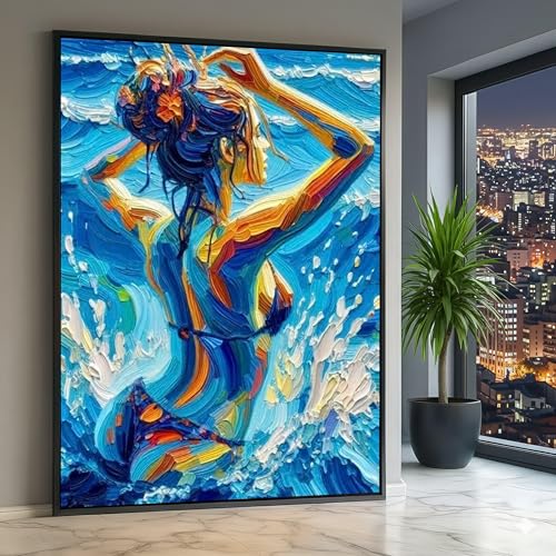 Toile colorée de bord de mer abstrait moderne et tableau peinture de vagues océaniques