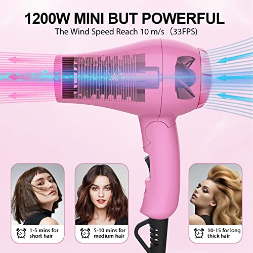 Portable Travel Hair Dryer,Mini Lightweight Dual Voltage Blow Dryer 1200W With Folding Handle,Blowdryer With One Concentrator #TOP2