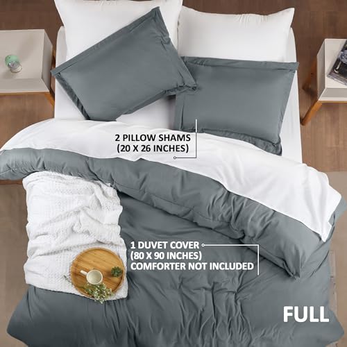 Utopia Bedding Duvet Cover Full Size - 3 Piece with Zipper Closure - 1 Comforter Cover 80X90 Inches & 2 Pillow Shams 20X26 Inches (Grey) Comforter Not Included