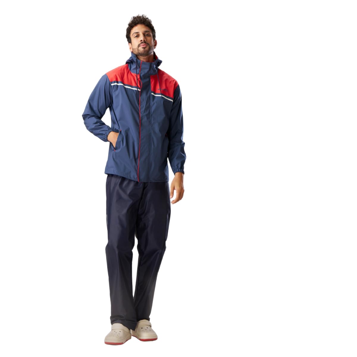 ZEEL Rain Coat for Men Waterproof for Bike Riders with Adjustable Hood and Pocket,Waterproof Raincoat with Polyester Jacket Pant and Carrying Pouch,AZ06 Navy-Red XXL 3