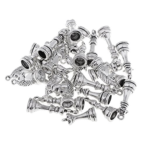 dailymall 30Pcs Chess Pieces Draughts Charm Pendents for Jewlery Hanging Decor Silver