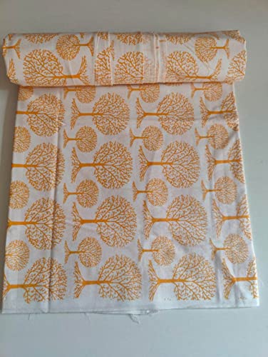 Image of Floral Printed Cotton Fabric Cloth Hand Block Print Fabric Women Material Running Jaipuri Hand Block Printed Women Dress Material Kurtis Natural 44 inch Inches Width 2.5 Meter (Pattern 15)