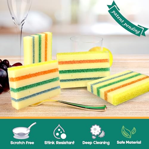 Image of LAUNDRYLUX 12 Pack Scrub Sponge - Temperature-Responsive - 50% More Power & Rinses Cleaner Cleaning Sponges, Multipurpose Dish Sponges for Kitchens, Bathrooms, and Outdoor Use - Patent Pending