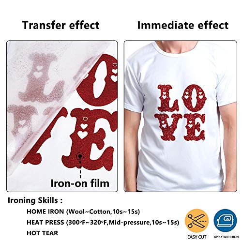 Image of RENLITONG Red Glitter HTV Heat Transfer Vinyl Rolls - 12 Inch x 5 feet Iron on Vinyl for T-Shirt and Silhouette, Easy to Cut & Weed for Heat Transfer Design (Glitter Red)