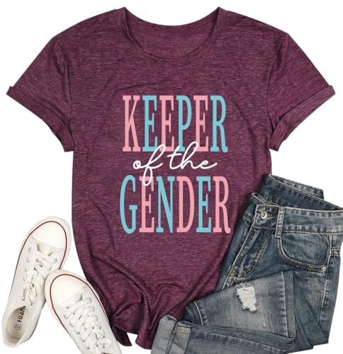 Keeper of The Gender Shirts for Women Gender Reveal Tshirt Funny Pregnancy Announcement Tee for Maternity Mom Tops Purple