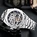 FORSINING Automatic Watch Mechanical Wrist Watch for Men Octagonal Waterproof Skeleton Watches Luxury Diamond Tourbillon Silver Stainless Steel Band