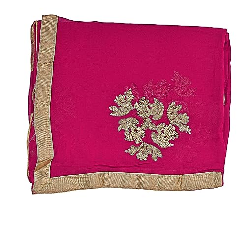 Image of Youthquake Golden Embroidered Work Chiffon Dupatta For Womens & Girls With 4 Side Gold Lace