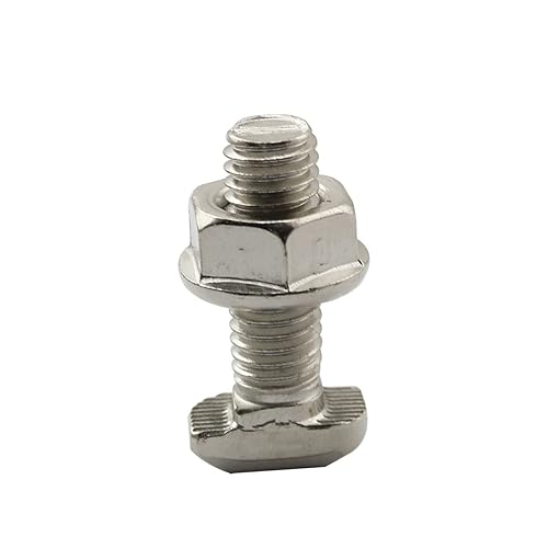 Miniatura 7 de 10 juegos de tornillos en T de cabeza de martillo M5 x 0.472 in con juego de tuercas de brida hexagonal M5, acero al carbono niquelado para perfil