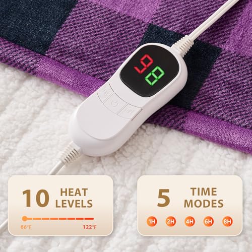 HomeMate Electric Blanket Heated Full Size - 72“x84“ Ultra Soft Cozy Flannel Heating Blanket with 10 Fast Heat Levels 8 Hours Auto Off Over-Heated Protection ETL Certification Keep Warm in Home Office