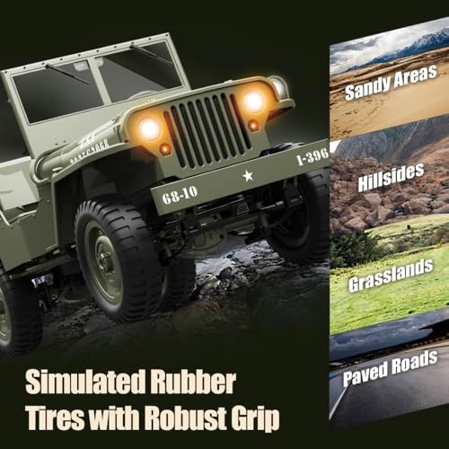Image of Remote Control Truck, RC Willys Military Jeep Car 1 /12 Scale with Rechargeable Battery 2.4Ghz 4x4 Off-Road Remote-Control Crawler Vehicle for Boys Adult, (RC Willys Military Jeep Car)