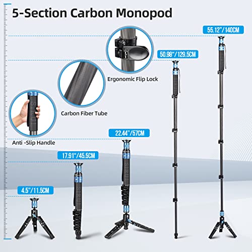 SIRUI P-325FS Monopod with Feet, 55" Carbon Fiber Professional Lightweight Travel Monopod for Cameras, Max Load 22lbs, 360° Panorama, 5-Section, Quick Release Plate - Image 6