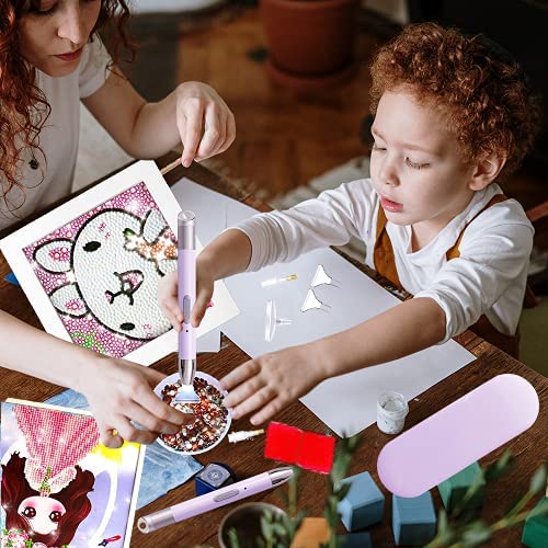 CoKeeSun 2 Stylos Pour Peinture Diamant Avec Lumières,LED Diamond Painting Accessoires, Rechargeable 5D Pinceaux Diamantés De USB,10 Argile De Colle, 12 Têtes De Rechange,2 Loupe,2 Pad Protecteur