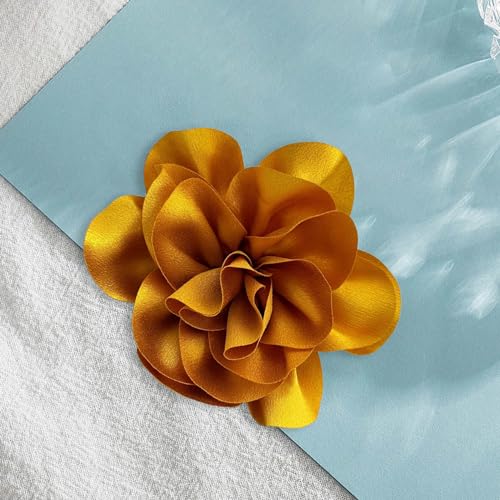 Image of Dainty Satin Fabric Flower Brooches for Women Large Rose Floral Brooch for Party Dance Wedding Banquet Elegant Camellia Fashion Brooch Pin for Women Girl 5.5inch