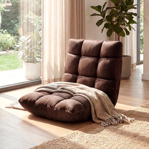 Image of COSTWAY Floor Chair, Video Gaming Chairs with Back Support | Adjustable 14-Position, Alloy Steel Frame, Lazy Sofa Lounge Recliner for Adults Kids (Chocolate)